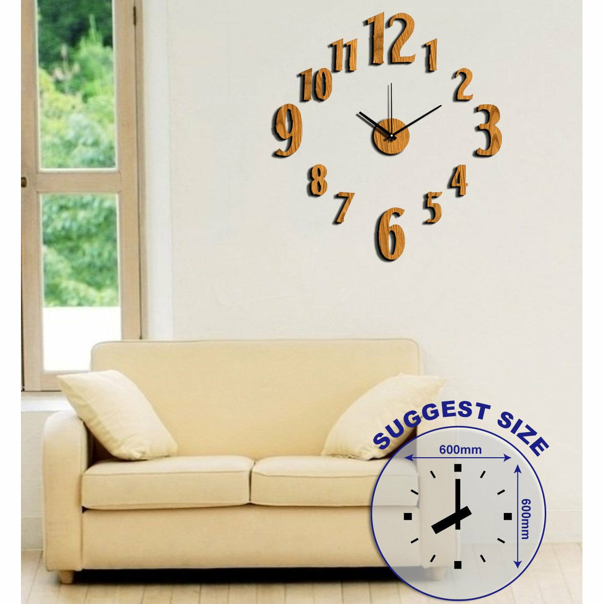 DICTROLUX - Orologio da parete adesivo effetto legno chiaro - 60x60 cm